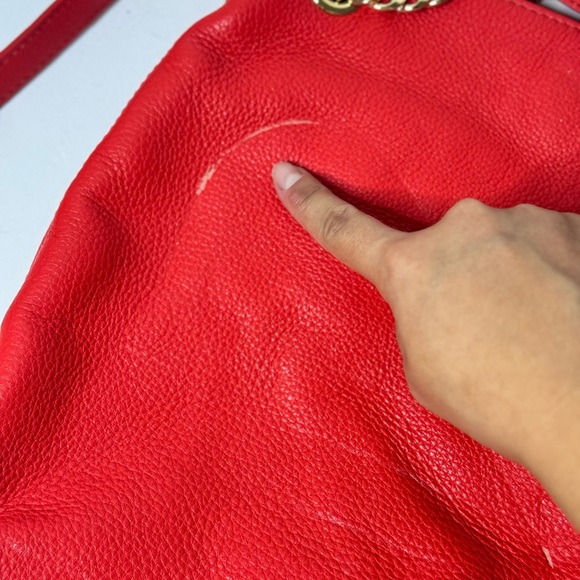 Michael Kors Red Pebbled Leather Shoulder Bag With Gold Chain Adjusting Strap - Picture 8 of 13
